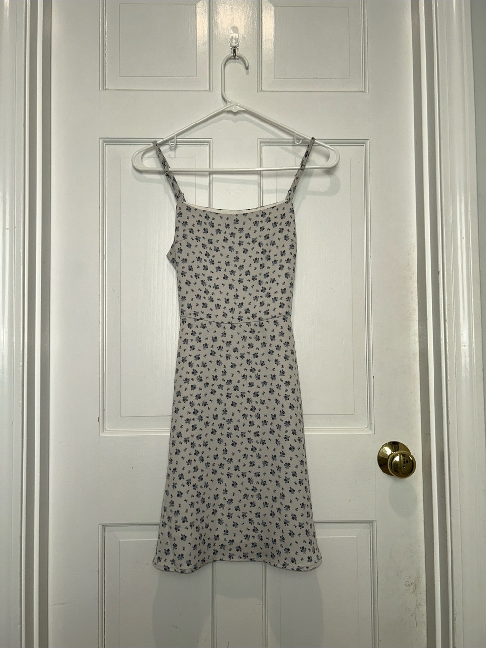 Lulu's Cream Mini Slip Dress with Blue Floral Print